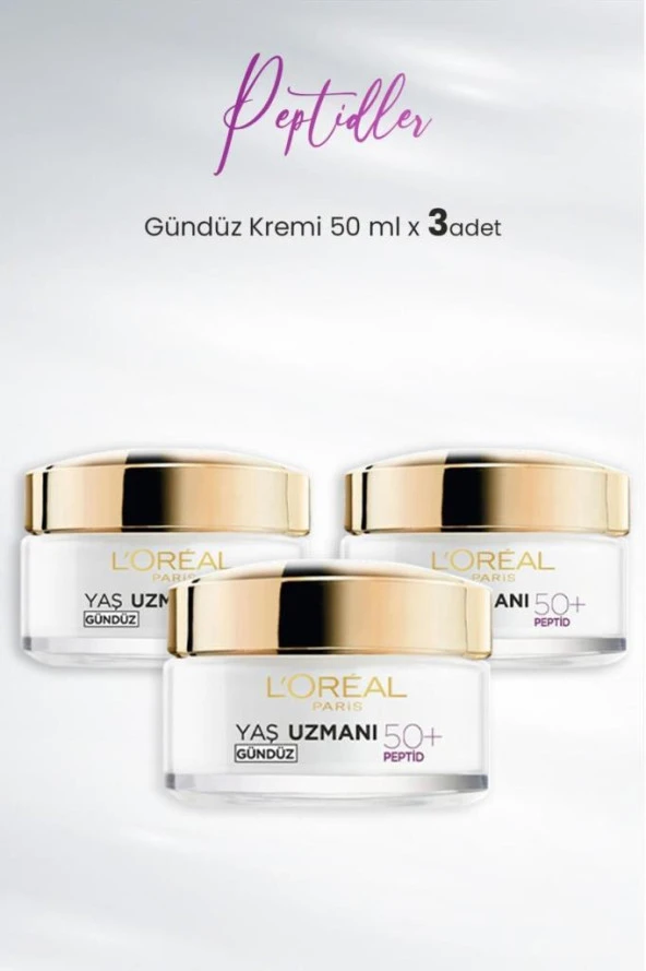 Loreal Paris Yaş Uzmanı Kırışıklık Karşıtı Gündüz Kremi 50+ Peptidler 50 ml x 3 Adet