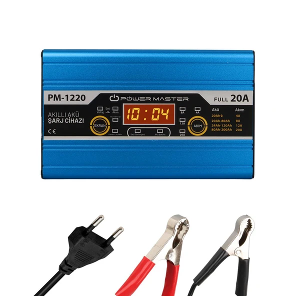 Powermaster PM-1220 12 Volt Max 20 Amper Akü Şarj Cihazı Otomatik Araba Motor Karavan Akü Şarj Aleti - 4