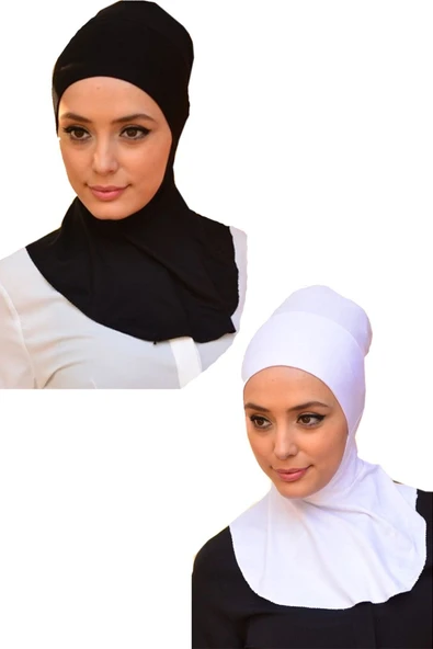 Kadın Penye Boyunluklu Bone Siyah Beyaz 2'li Set