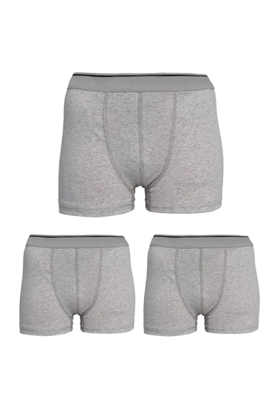 Erkek Pamuklu 3'lü Gri Atlet ve 3'lü Gri Boxer 6 Parça Set - 3
