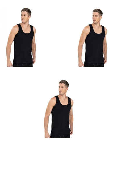 Erkek Pamuklu 3 Adet Siyah Atlet