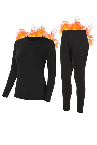 Unisex Termal Içlik Alt Üst Takım Bere Set Siyah - 2