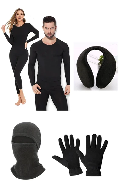 Unisex Termal Içlik Alt Üst Takım Polar Maske Polar Eldiven Set