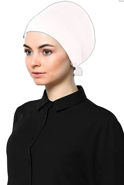 Kadın Penye Bağlamalı Düz Bone Siyah Beyaz 2'li Set - 2