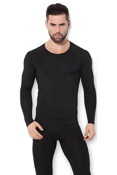 Unisex Termal Içlik Alt Üst Takım Bere Set Siyah - 3