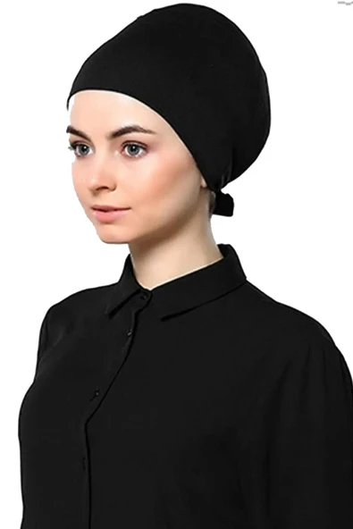 Kadın Penye Düz Bone Namaz Kolluğu Siyah 2'li Set - 2