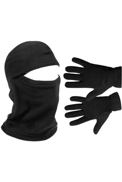 Termal Siyah Unisex Kar Maskesi Polar Eldiven Set - 2