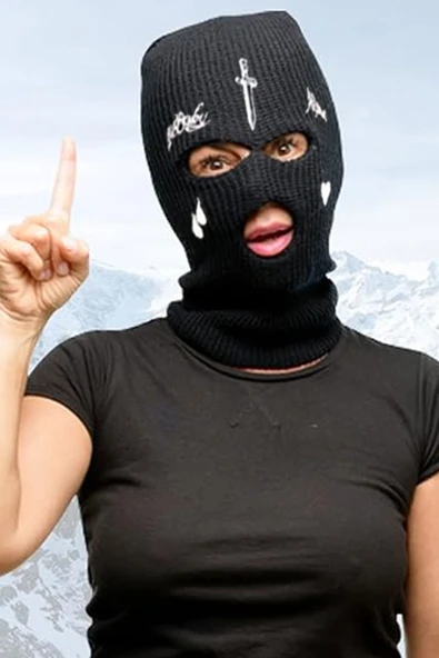 Örme Unisex Kılıç Gözyaşı Nakışlı Kar Maskesi Siyah - 2