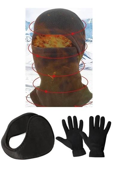 Polar Kar Maskesi Polar Eldiven Ense Tipi Polar Kulaklık Set - 2