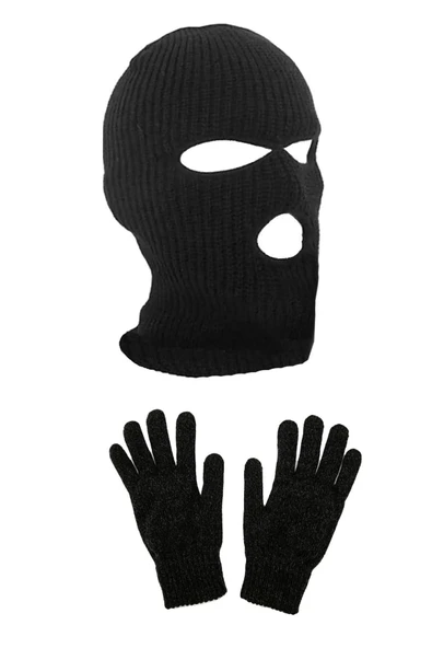 Örme Triko Kar Maskesi Örme Triko Eldiven Siyah Set