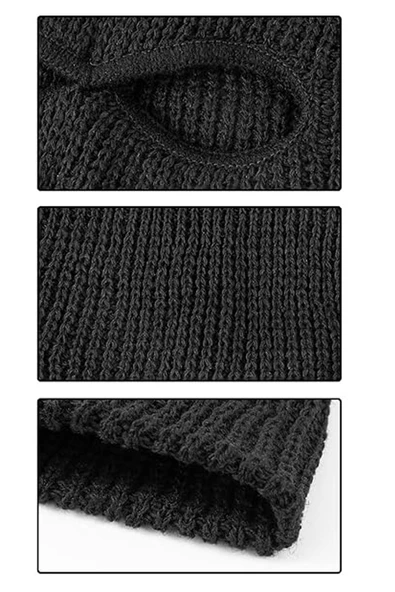 Örme Unisex Kılıç Gözyaşı Nakışlı Kar Maskesi Siyah - 3