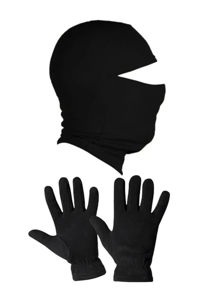Termal Siyah Unisex Kar Maskesi Polar Eldiven Set - 3