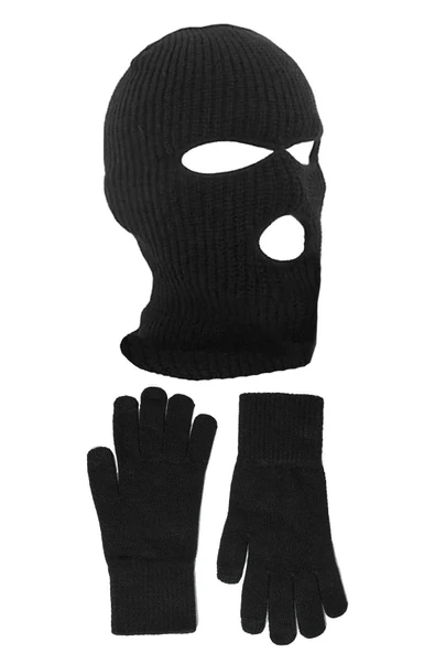 Örme Triko Kar Maskesi Örme Triko Eldiven Siyah Set - 2