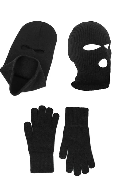 Örme Triko Kar Maskesi Örme Triko Eldiven Siyah Set - 3