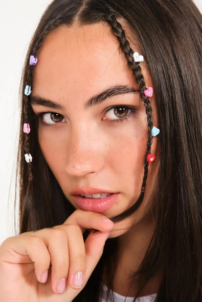 Kadın 24’lü Renkli Kalp Model Kalpli Saç Süsü Toka Saç Boncuğu - 3