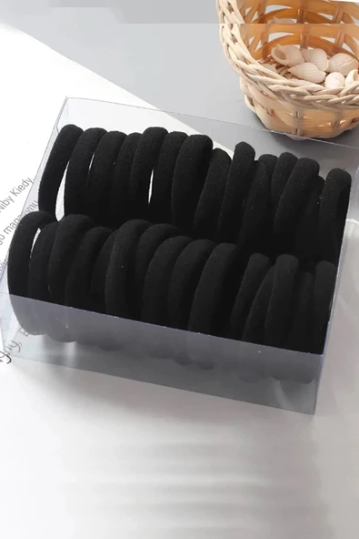 Kadın 50 Adet Siyah Lastik Saç Toka Seti - 4
