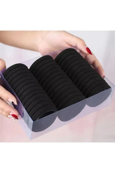 Kadın 50 Adet Siyah Lastik Saç Toka Seti