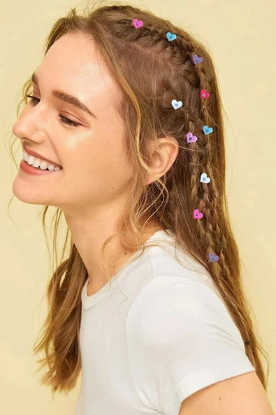 Kadın 24’lü Renkli Kalp Model Kalpli Saç Süsü Toka Saç Boncuğu - 4