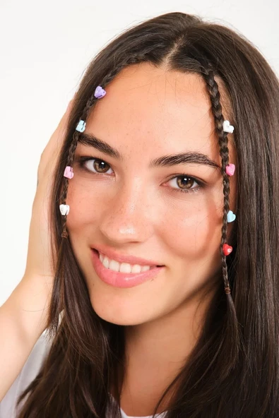 Kadın 24’lü Renkli Kalp Model Kalpli Saç Süsü Toka Saç Boncuğu