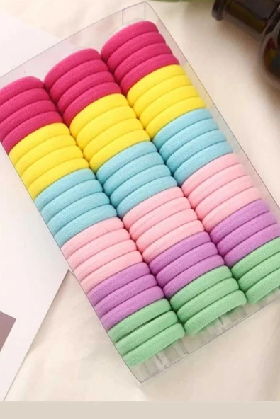 Kadın 50 Adet Renkli Lastik Saç Toka Seti - 2