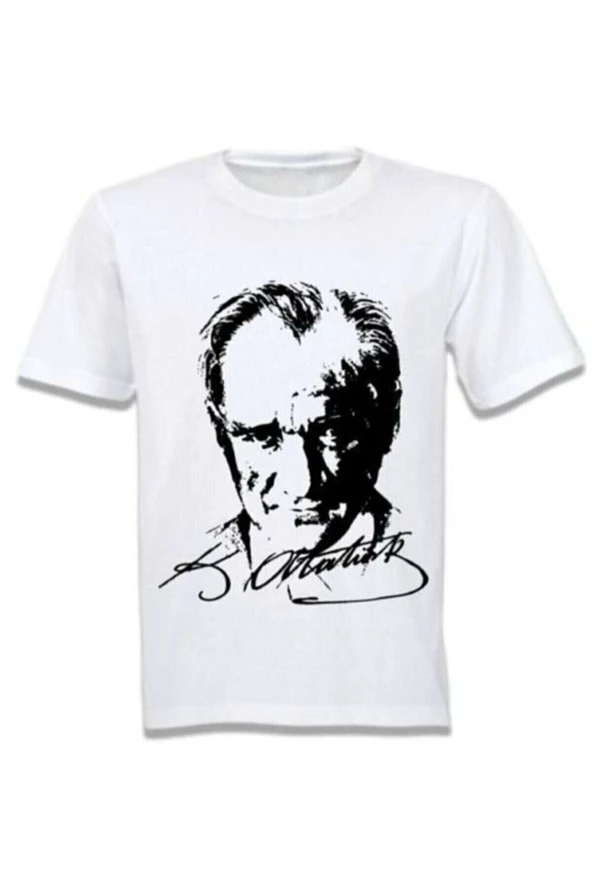 Unisex Beyaz Atatürk Imza Baskılı Tişört Tshirt