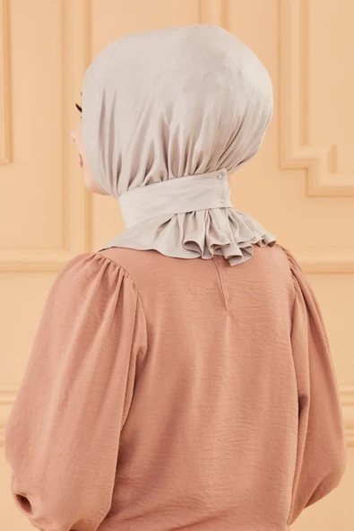 Kadın Tesettür Çıtçıtlı Bone Sandy Hijab Boyunluk Bone Açık Vizon - 3