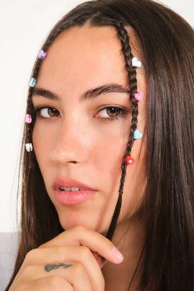 Kadın 24’lü Renkli Kalp Model Kalpli Saç Süsü Toka Saç Boncuğu - 2