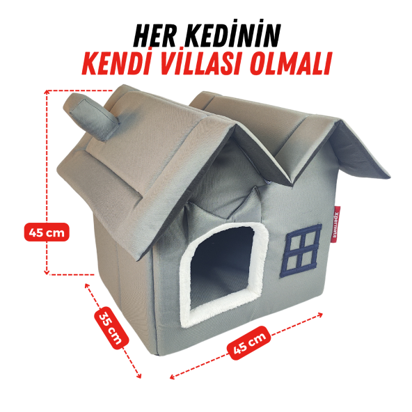 XPERMATE Pet Villa Kedi Evi Kedi Villası Kedi Kulübesi Kedi Evleri  Antrasit - 2