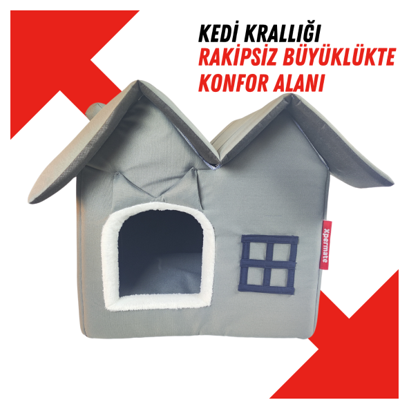 XPERMATE Pet Villa Kedi Evi Kedi Villası Kedi Kulübesi Kedi Evleri Antrasit - 3
