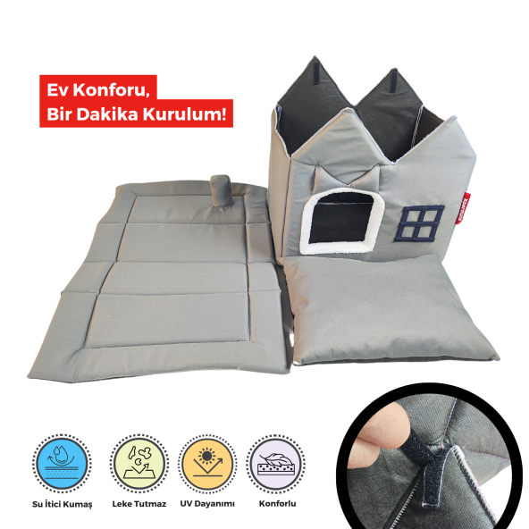 XPERMATE Pet Villa Kedi Evi Kedi Villası Kedi Kulübesi Kedi Evleri Antrasit - 4