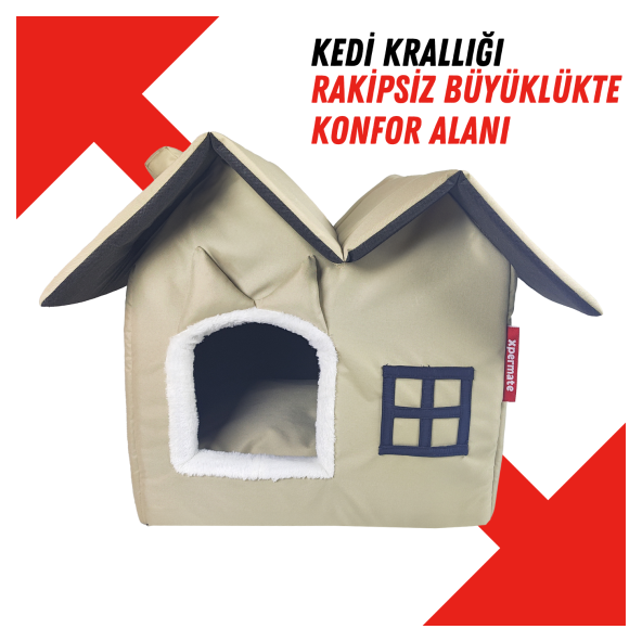 XPERMATE Pet Villa Kedi Evi Kedi Villası Kedi Kulübesi Kedi Evleri Bej - 3