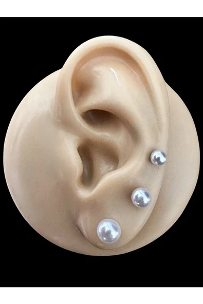 Cerrahi Çelik Üç Çift İncili Top Küpe (Üç Farklı Boy) - 4