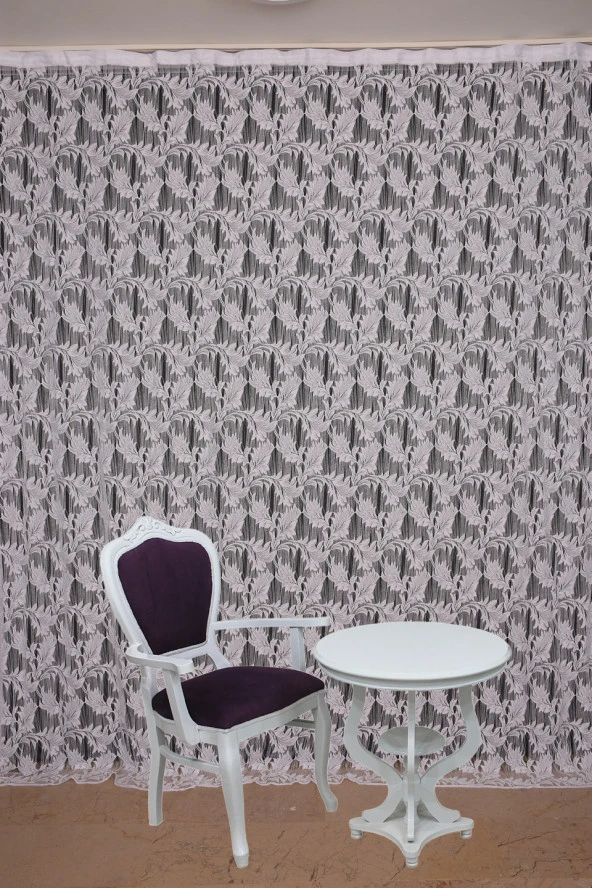 YAPRAK  MODEL BEYAZ RENK İP PERDE HAZIR DÜĞMELERİ DİKİLMİŞ İP PERDE 300*270 cm ürün görseli