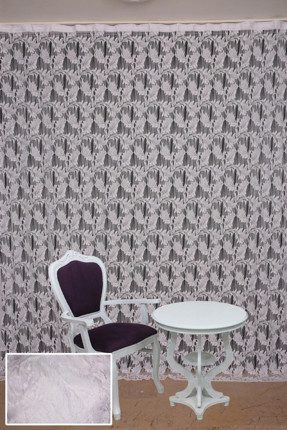 YAPRAK  MODEL BEYAZ RENK İP PERDE HAZIR DÜĞMELERİ DİKİLMİŞ İP PERDE 300*270 cm - Resim 2