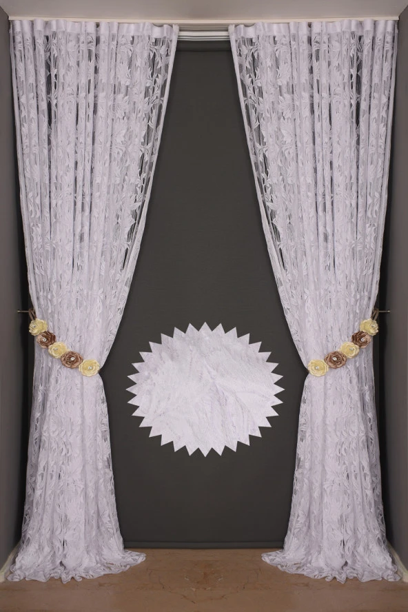 YAPRAK  MODEL BEYAZ RENK İP PERDE HAZIR DÜĞMELERİ DİKİLMİŞ İP PERDE 300*270 cm - Resim 8