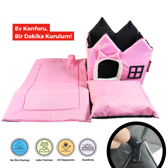 XPERMATE Pet Villa Kedi Evi Kedi Villası Kedi Kulübesi Kedi Evleri Pembe - 4