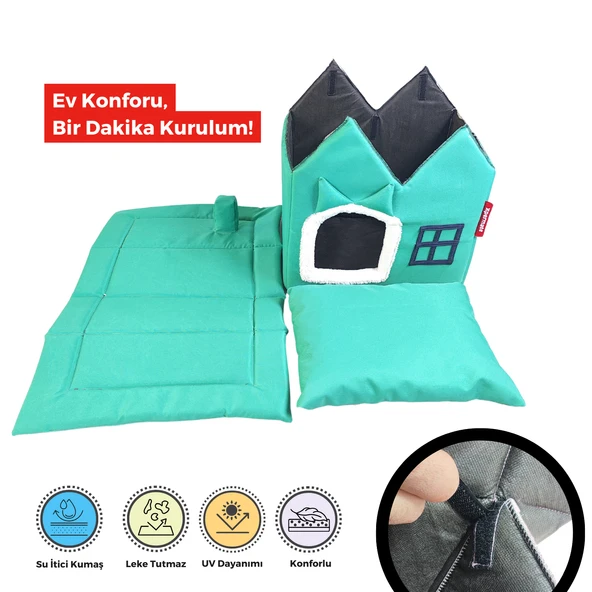 XPERMATE Pet Villa Kedi Evi Kedi Villası Kedi Kulübesi Kedi Evleri Turkuaz - 4