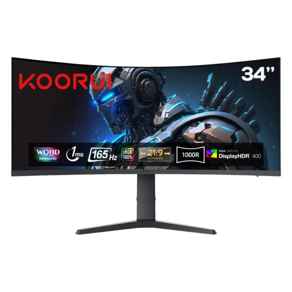 Koorui 34" 34E6UC 165Hz 1ms VA WQHD (HDMI, DisplayPort) Curved Gaming Monitör ürün görseli 1