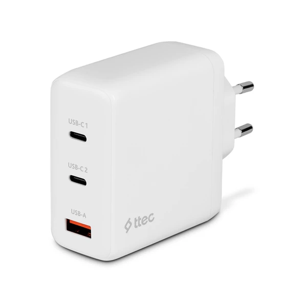 ttec SmartCharger Trio GAN 120W PD Seyahat Hızlı Şarj Aleti 2 USB-C+USB-A