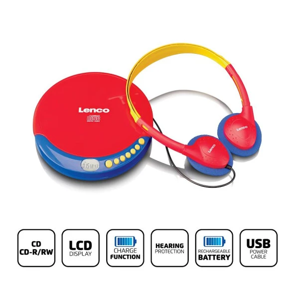 Lenco Taşınabilir CD Çalar Discman Kulaklıklı Şarj Özellikli Çocuklar İçin CD-021 KIDS - 3