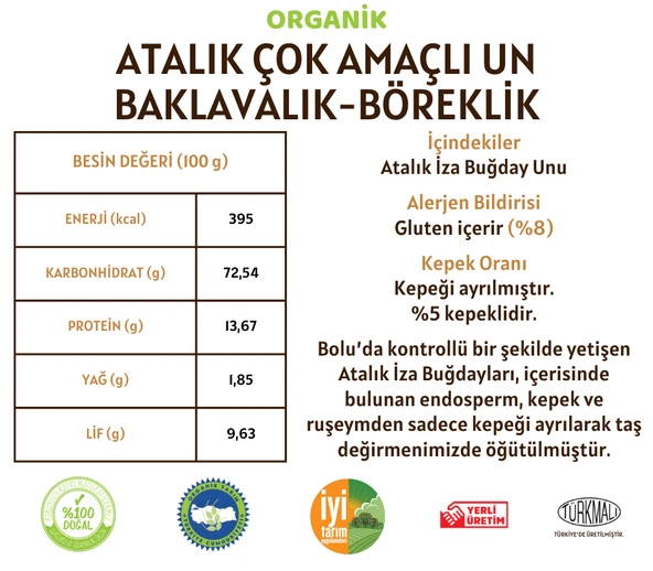 Taş Değirmenden Organik Organik Atalık Çok Amaçlı Un - Baklavalık-Böreklik - 10 Kilo - Resim 2