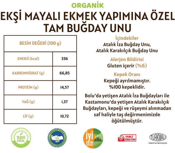 Taş Değirmenden Organik Atalık Ekşi Mayalı Ekmek Yapımına Özel Tam Buğday Unu - 10 Kilo - Resim 3