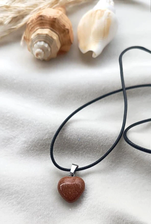 Kolye Gerdanlık Kalp Yoga Reiki Doğal Kahverengi Ay Taşı Kadın Takı Hediye ürün görseli