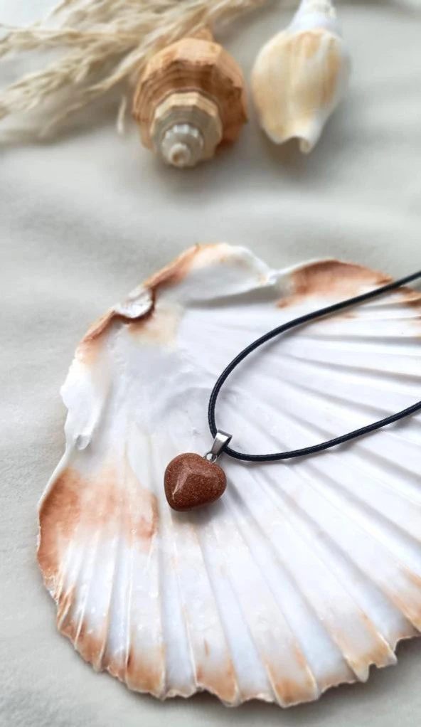 Kolye Gerdanlık Kalp Yoga Reiki Doğal Kahverengi Ay Taşı Kadın Takı Hediye - Resim 2