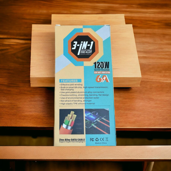 120W METAL UÇLU 3 DEĞİŞİK BAŞLIKLI ŞARJ KABLOSU - 4