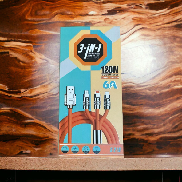 120W METAL UÇLU 3 DEĞİŞİK BAŞLIKLI ŞARJ KABLOSU - 5