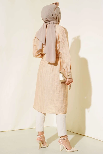 Belden Tünel Bağlamalı Uzun Tunik Bej - Resim 3