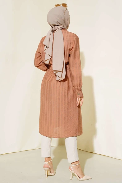 Belden Tünel Bağlamalı Uzun Tunik Latte - Resim 3