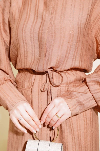 Bel Tünelli Uzun Tunik Latte - Resim 4