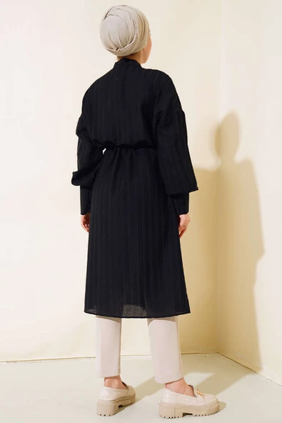 Bel Tünelli Uzun Tunik Siyah - Resim 3